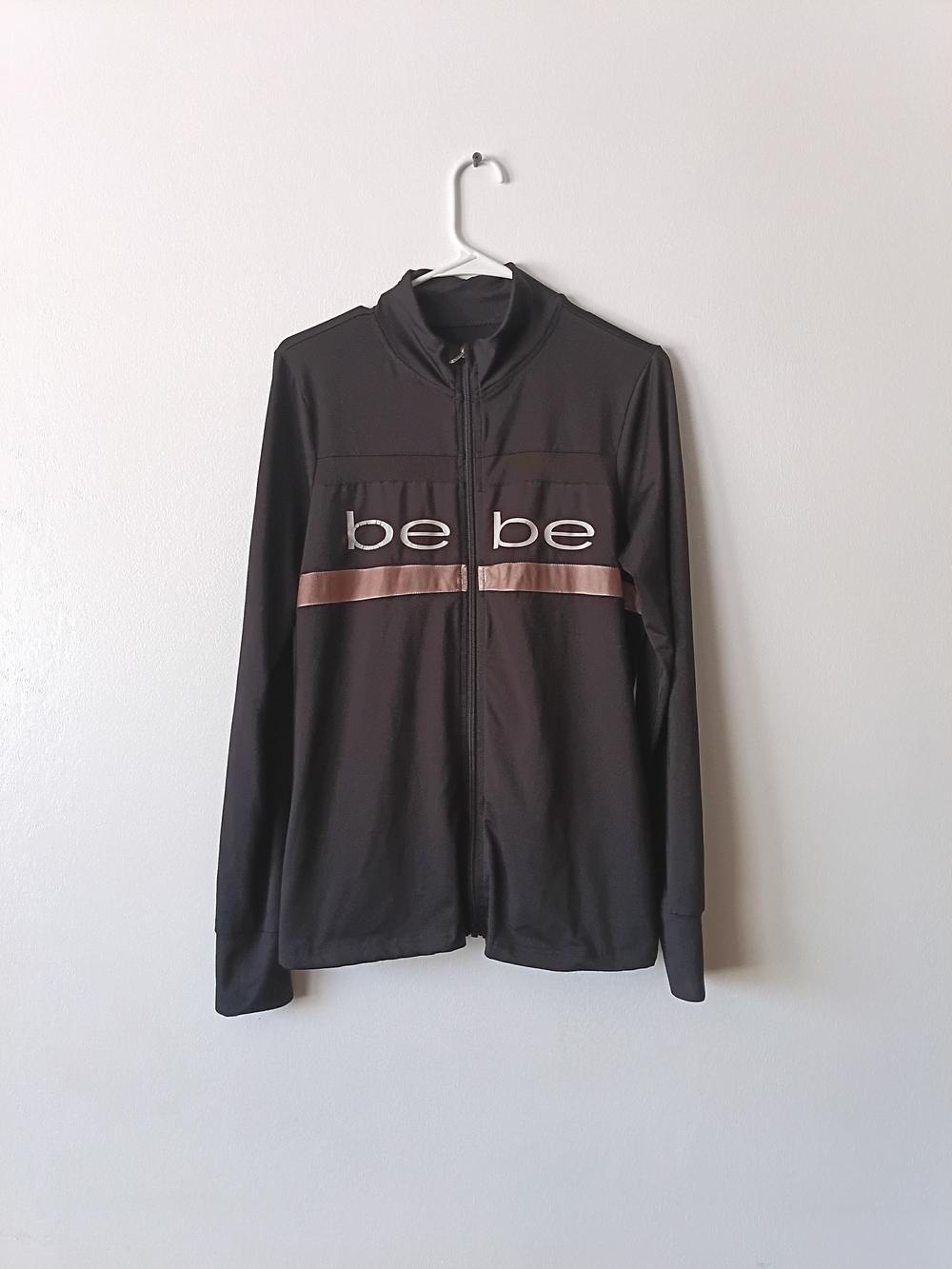 bebe Black Zip Front Jacket Black With Gold Stripe Medium